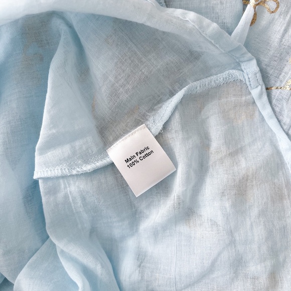 NWT | Sunny Studio French Designer Cotton Tiered Maxi Summer Dress Sky Blue Gold - Picture 12 of 14